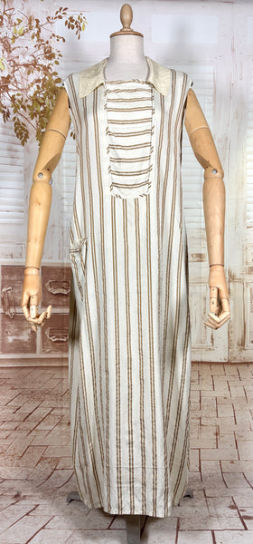 Amazing Cream and Brown Striped Silk 1920s Day Dress
