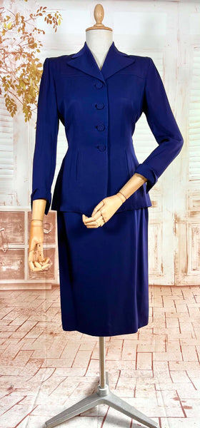 Exquisite Royal Blue 1940s Gabardine Suit With Western Stitching Detail