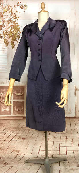 Amazing Blue Striped Rayon Faille 1940s Suit Volup Capable