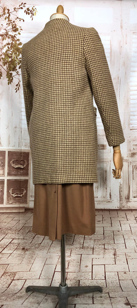 Unbelievable Original 1940s Vintage Brown Houndstooth Three Piece Suit And Coat Set