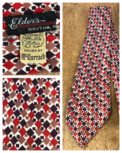 1950s Red, Tan & Burgundy Diamond Check Rayon Tie – Elder's, Dayton