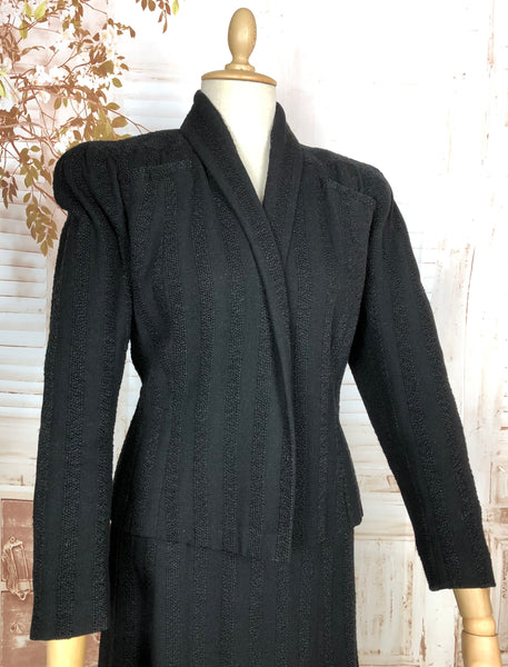 Amazing Original 1930s Black Skirt Suit With Textured Stripes