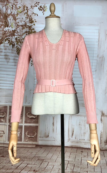 Incredible Original Early 1930s Pale Pink Belted Knit Sweater