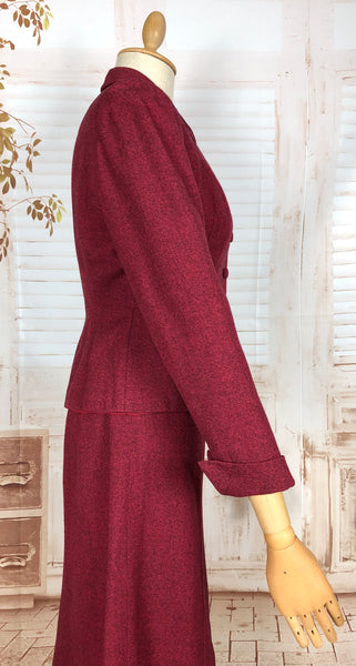 Striking Red Tweed 1940s Vintage Skirt Suit