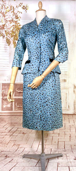 Late 1940s / Early 1950s Blue Print Dress Suit