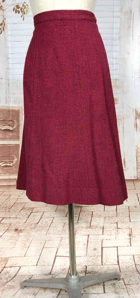 Striking Red Tweed 1940s Vintage Skirt Suit