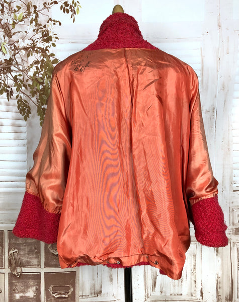 Fabulous Lipstick Red Late 1940s / Early 1950s Boucle Swing Coat