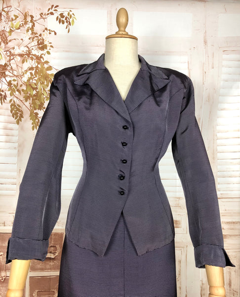 Amazing Blue Striped Rayon Faille 1940s Suit Volup Capable