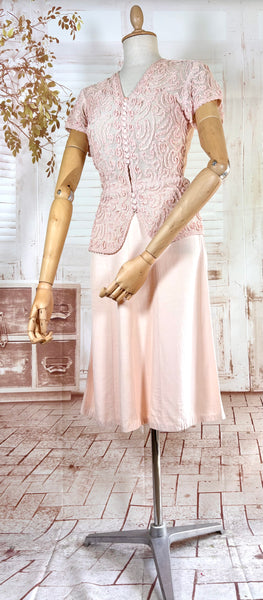 Exquisite Pale Pink Late 1930s / Early 1940s Summer Suit With Soutache Details