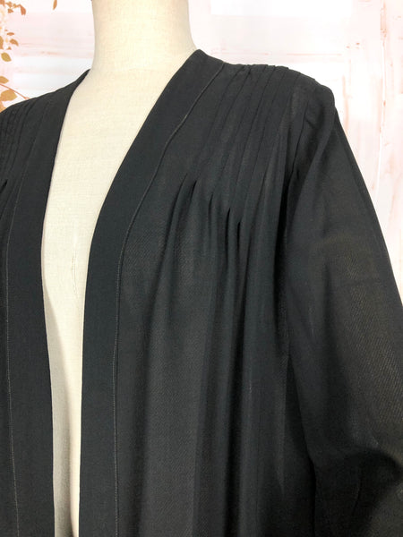 1930s Lightweight Black Crepe Coat with Pintuck and Open Work Detailing