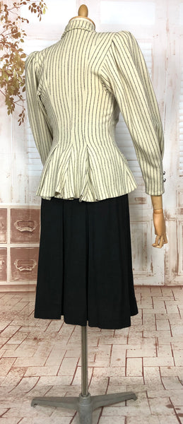 Exceptional Original 1930s Vintage Cream And Black Striped Bustle Back Skirt Suit