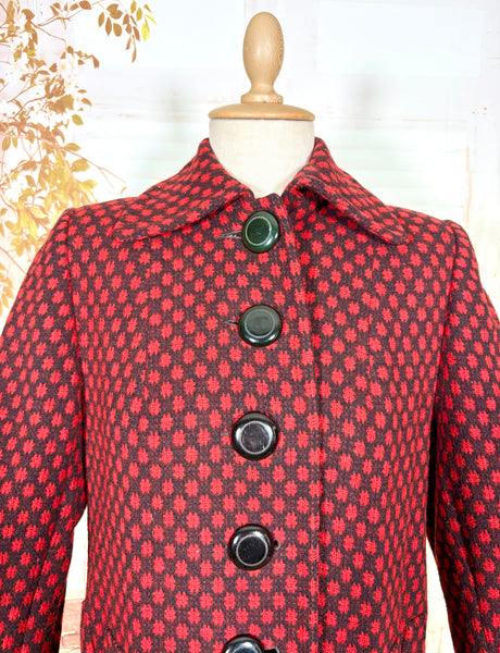 Fabulous Late 1940s Red And Black Check Coat By Betty Rose