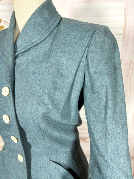 Late 1940s Teal Flecked Wool Skirt Suit with Knife Pleats – Betty Rose