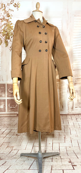 Exquisite 1940s Milk Chocolate Gabardine Belt Back Princess Coat