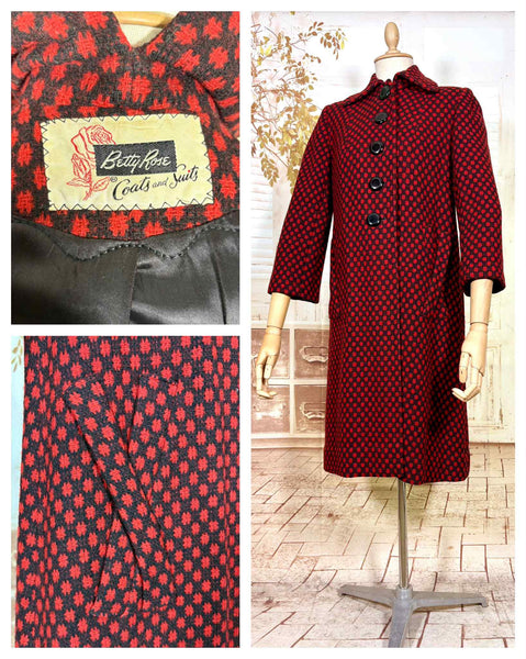 Fabulous Late 1940s Red And Black Check Coat By Betty Rose