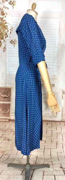 Fabulous Royal Blue Plaid 1940s Vintage Day Dress