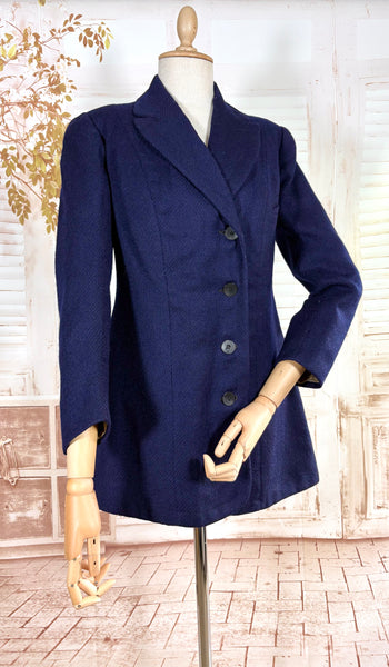Rare Edwardian / 1910s Navy Blue Riding Coat With Asymmetric Closure