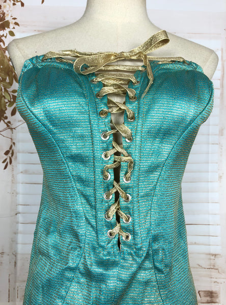 Incredible Original 1950s Turquoise And Hold Lurex Swimsuit Playsuit