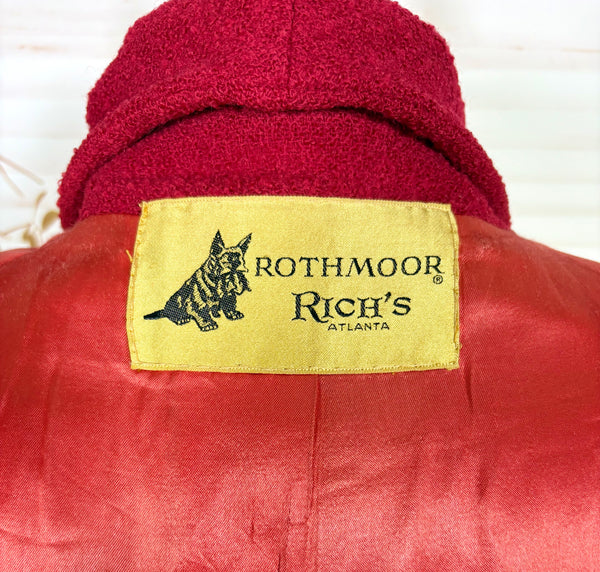 Lipstick Red Late 1940s / Early 1950s Volup Swing Coat By Rothmoor