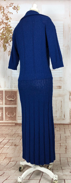 Wonderful Original 1940s Volup Vintage Electric Blue Nubby Boucle Knit Dress