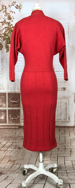 Stunning Late 1940s Vintage Lipstick Red Knit Dress By Kims By Kimberly