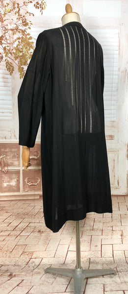 1930s Lightweight Black Crepe Coat with Pintuck and Open Work Detailing