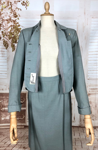 Stunning Original 1940s Vintage Steel Blue Grey Skirt Suit