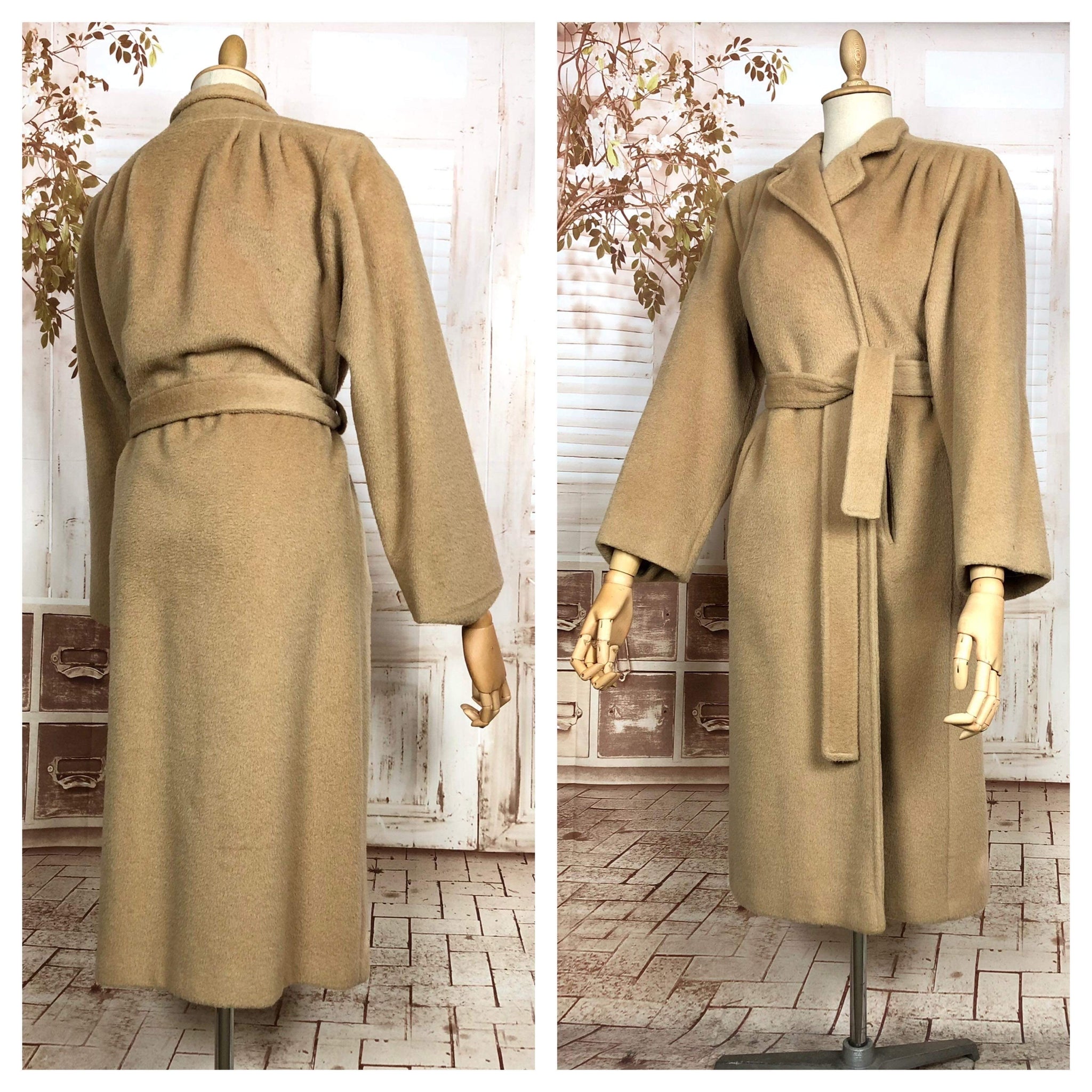 LAYAWAY PAYMENT 1 OF 2 - RESERVED FOR KARINA - Exquisite Original 1940s Vintage Tan Wool Belted Wrap Coat