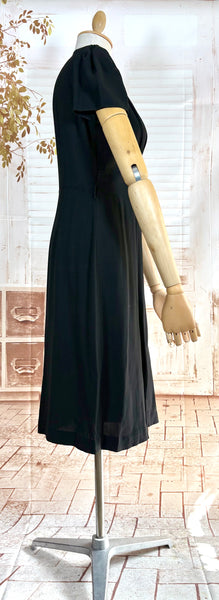 Exquisite 1930s Black Crepe Dress And Redingote Coat With Gold Filigree Buckle