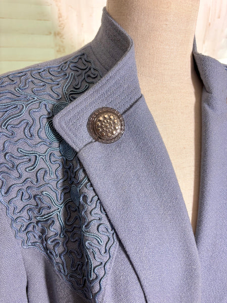 Rare Volup 1940s Periwinkle Lilac Clutch Coat With Soutache Embroidery