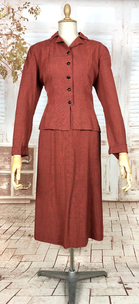 Incredible Original 1940s Vintage Rust Red Bustle Back Skirt Suit