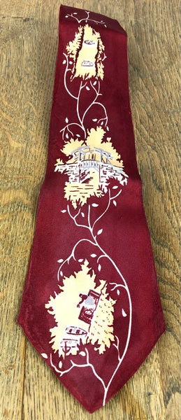 Original 1940s American Red Dutch Tourist Inspired Rayon Swing Tie Made From Van Gough Inspirations Fabric By Majestic Cravats