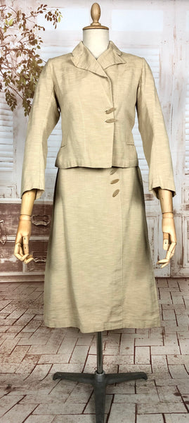 Rare Original 1930s Vintage Asymmetric Cream Rayon Faille Skirt Suit