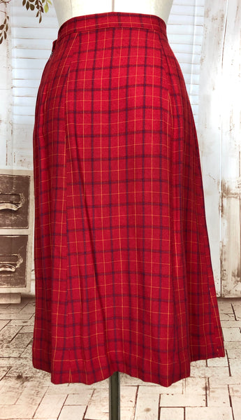 Exquisite Original 1940s Vintage Red Plaid Peplum Skirt Suit