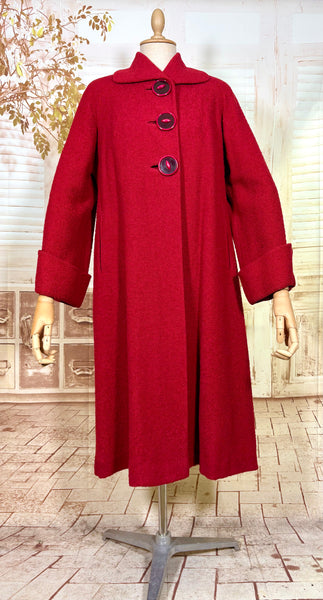 Lipstick Red Late 1940s / Early 1950s Volup Swing Coat By Rothmoor
