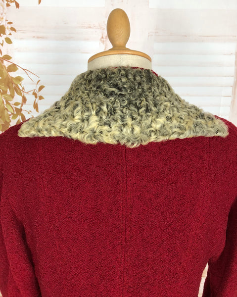 Incredible Original 1940s Red Princess Coat With Astrakhan Collar