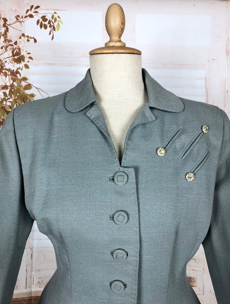 Stunning Original 1940s Vintage Steel Blue Grey Skirt Suit