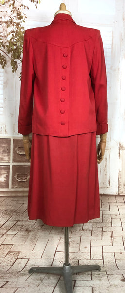 Exceptional Original 1940s Vintage Lipstick Red Swing Suit With Button Details