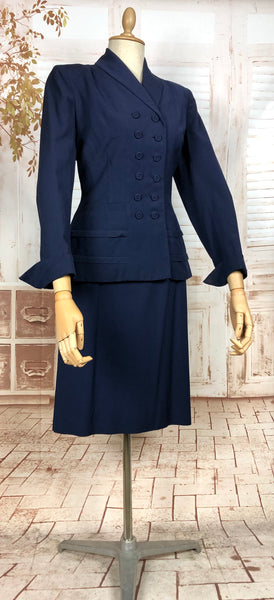 Beautiful Navy Blue Double Breasted 1940s Suit With Tiered Waist