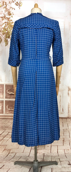 Fabulous Royal Blue Plaid 1940s Vintage Day Dress