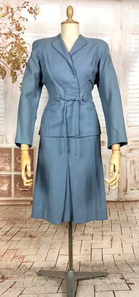 Stunning Periwinkle Blue 1940s Suit With Rouleau Waist Tie