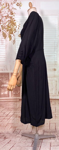 Exquisite Black Beaded 1940s Cocktail Dress