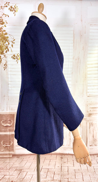 Rare Edwardian / 1910s Navy Blue Riding Coat With Asymmetric Closure