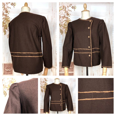 Wonderful Original 1930s Volup Vintage Chocolate Brown Asymmetrical Cardigan Blazer