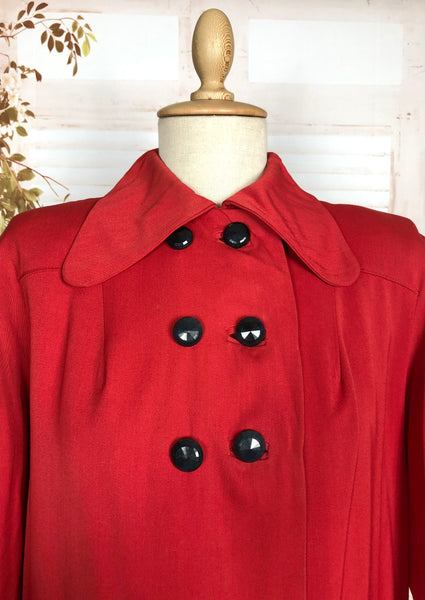 Fabulous Original 1940s Vintage Lipstick Red Gabardine Swing Coat