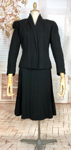 Amazing Original 1930s Black Skirt Suit With Textured Stripes