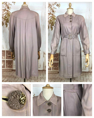 Exceptional Pale Lilac 1940s Belt Through Gabardine Swing Coat