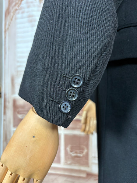 Classic Double Breasted Black 1940s Coat With Cinched Belt Back