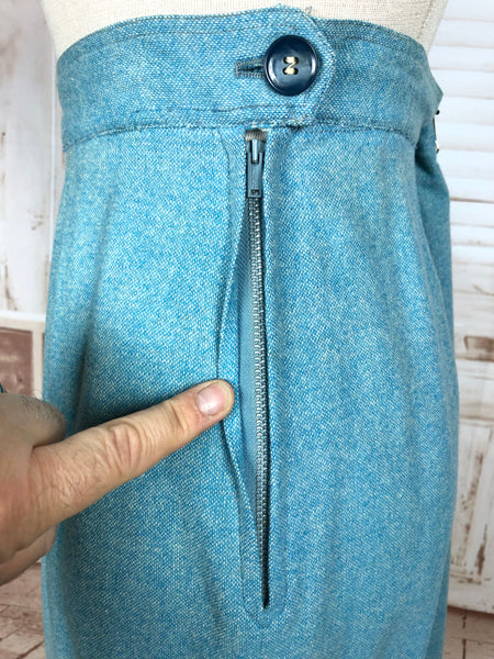 Amazing Original 1940s Vintage Sky Blue Skirt Suit By Handmacher