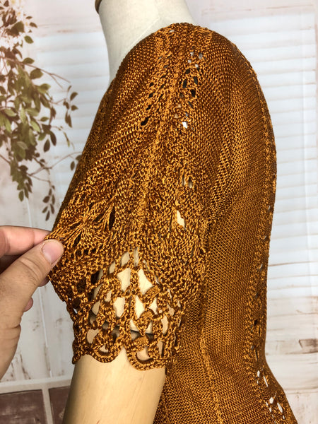 LAYAWAY PAYMENT 2 OF 2 - RESERVED FOR GILDA - Incredible Original Late 1920s / Early 1930s Vintage Rust Orange Lace Knit Sweater